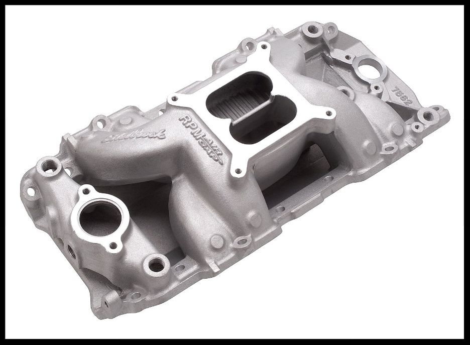 Edelbrock 7501 RPM Air Gap Intake Manifold For SBC Chevy 7501 Skip White Performance We